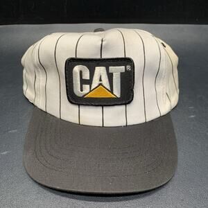 Vintage CAT Patch Caterpillar Snapback Trucker Hat Pin Stripe Rare Promotional